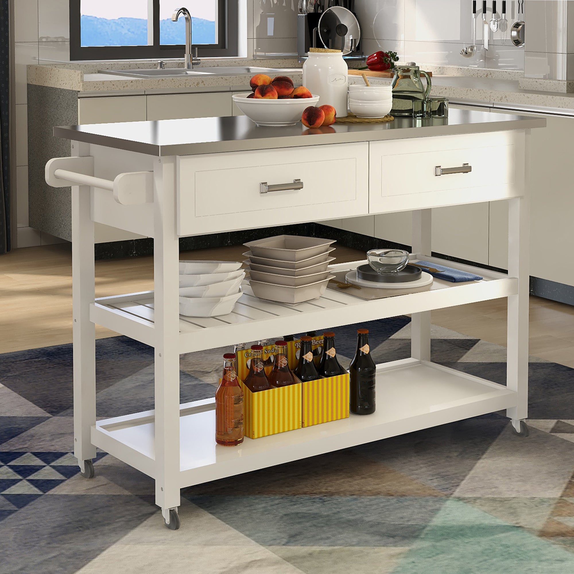 Pefelife Stainless Steel Top Rolling Kitchen Island Storage Cart