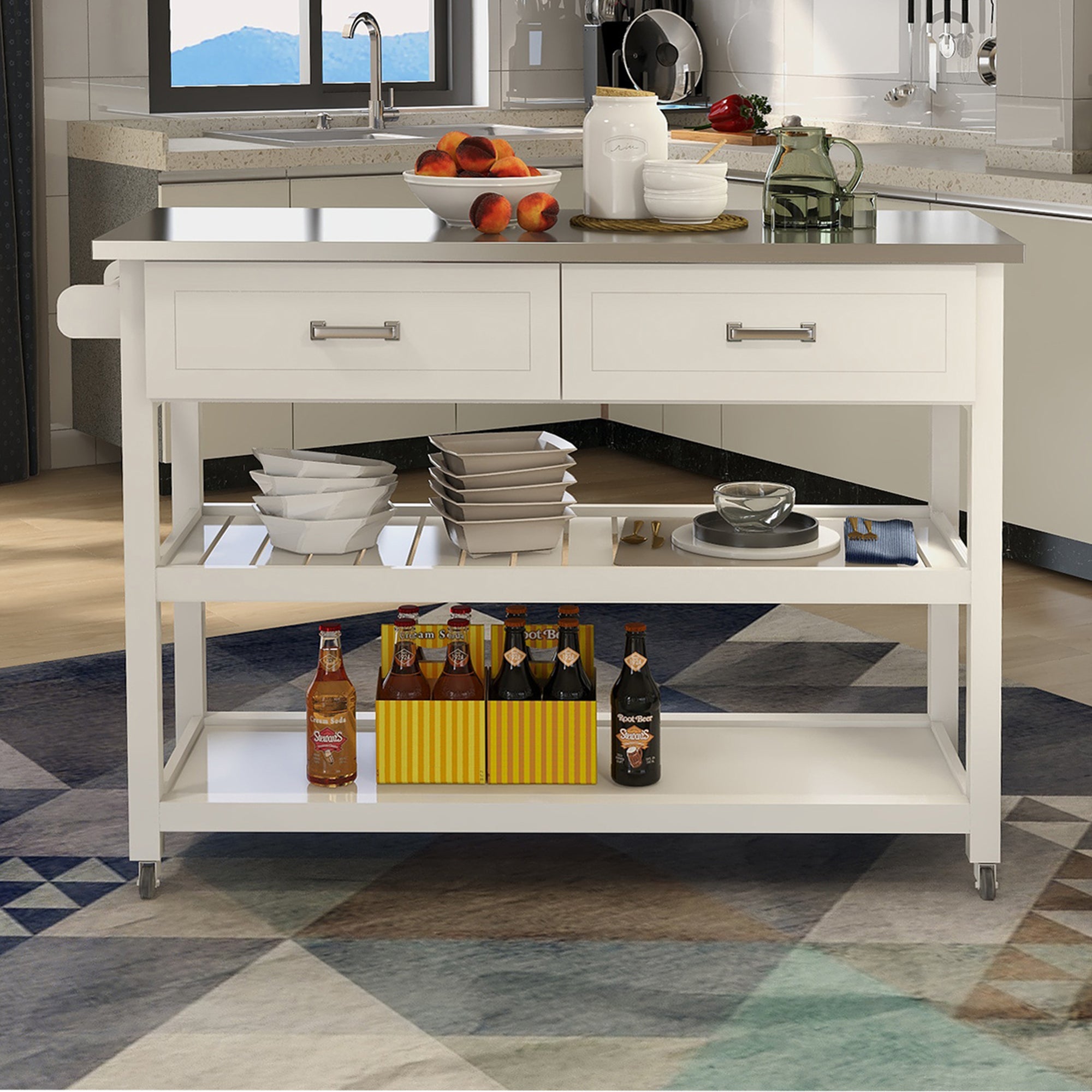 Pefelife Stainless Steel Top Rolling Kitchen Island Storage Cart