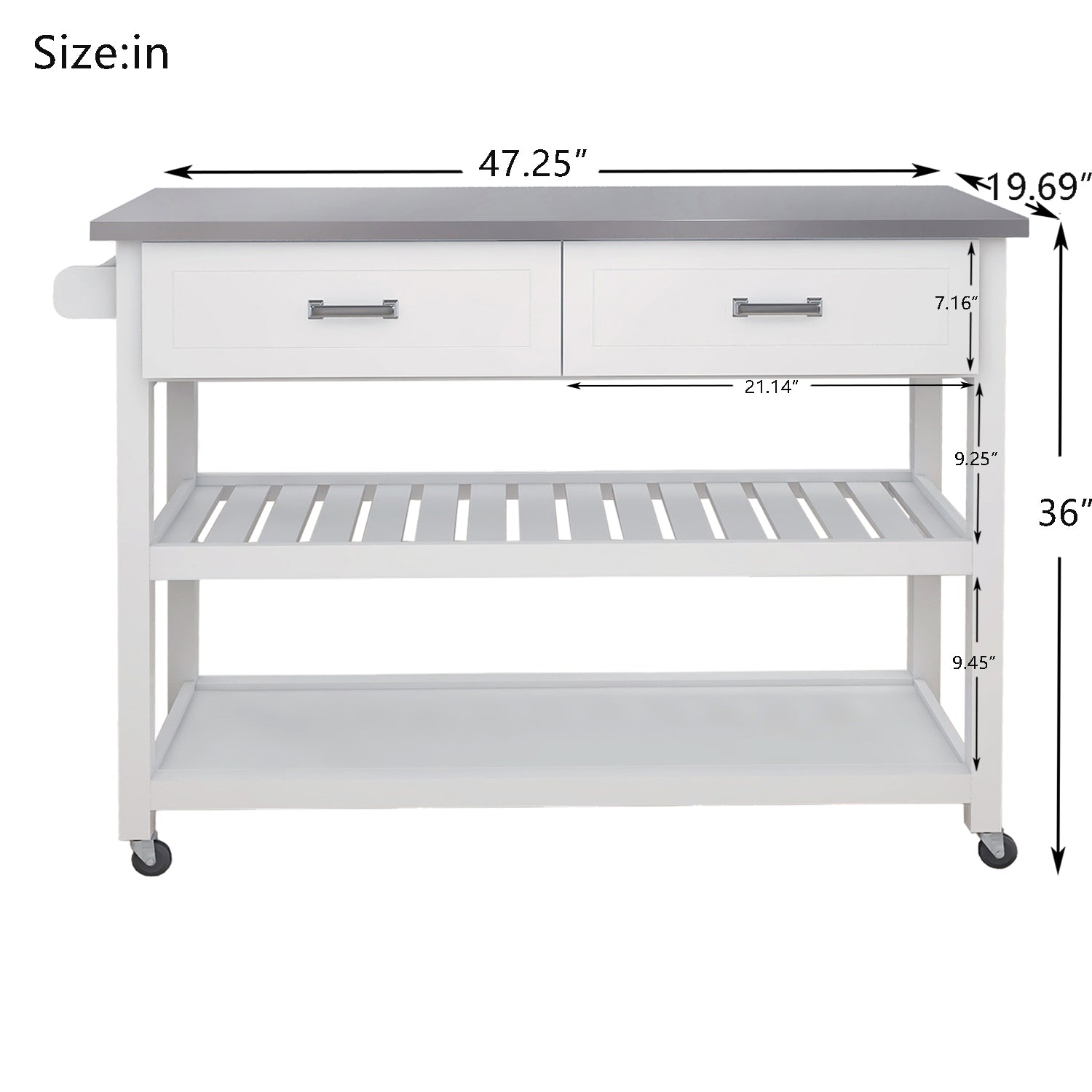 Pefelife Stainless Steel Top Rolling Kitchen Island Storage Cart