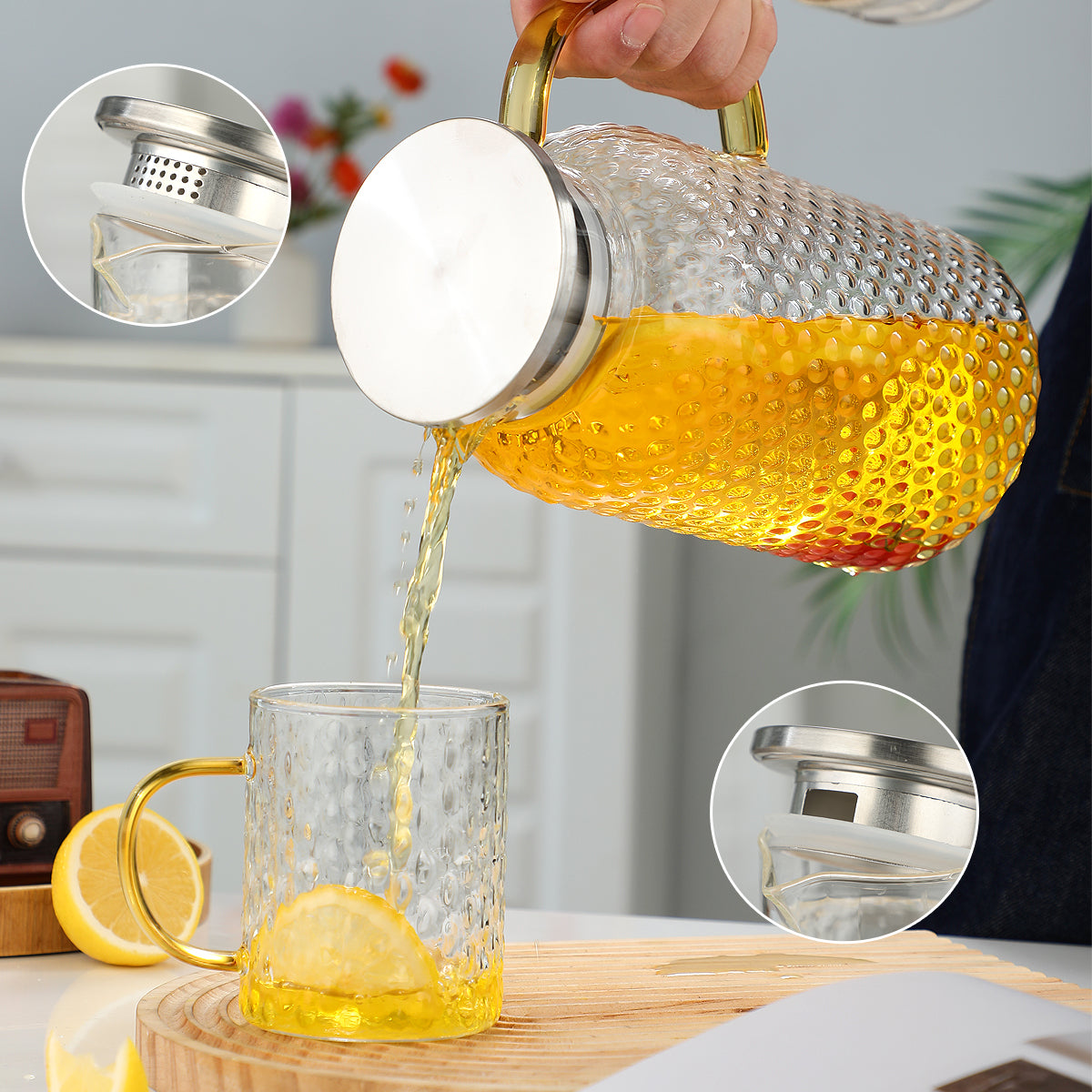 Pefelife Rice Grain Corrugated Glass Water Jug Heat Resistant Glass