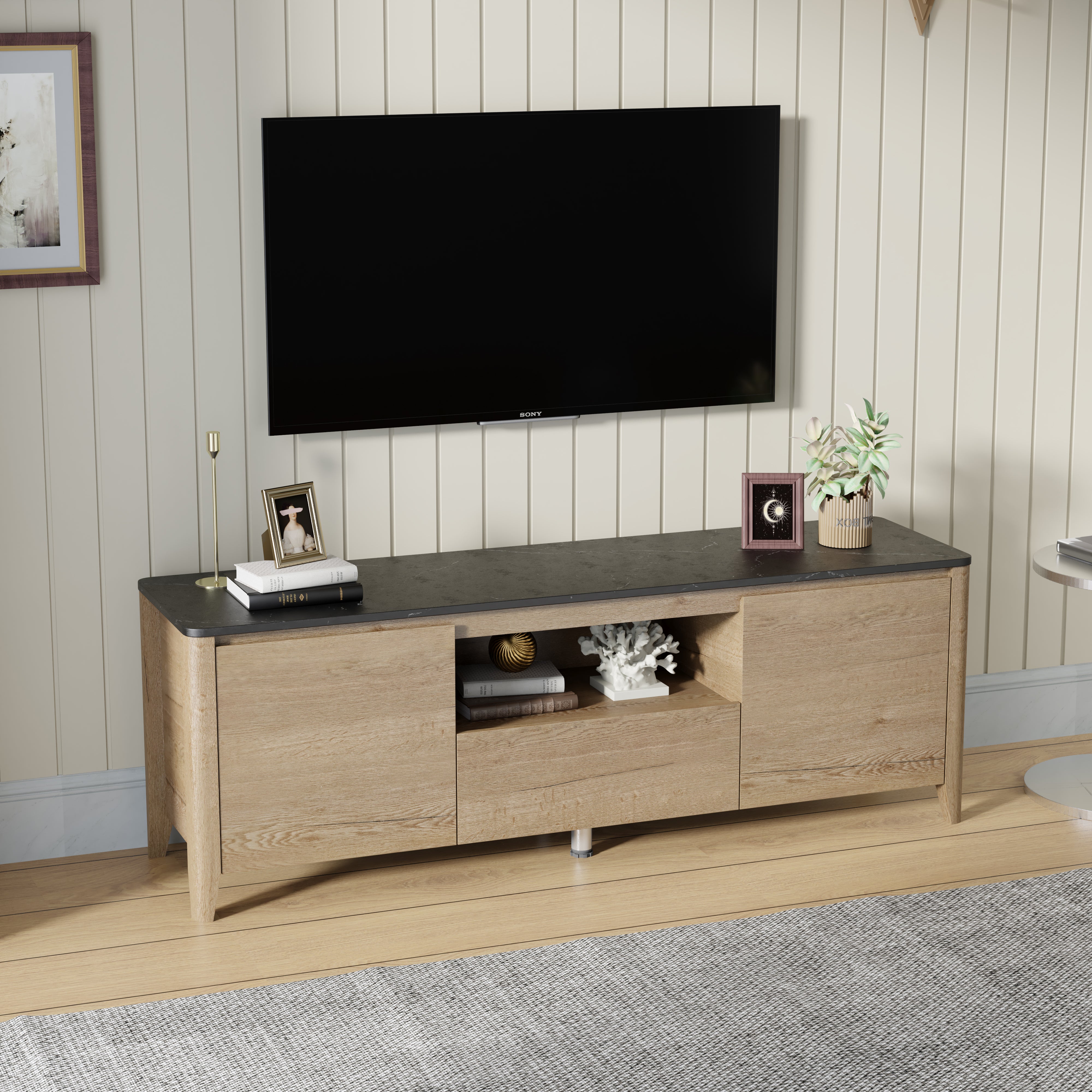 Pefelife 58 Inches Modern TV stand with LED Lights