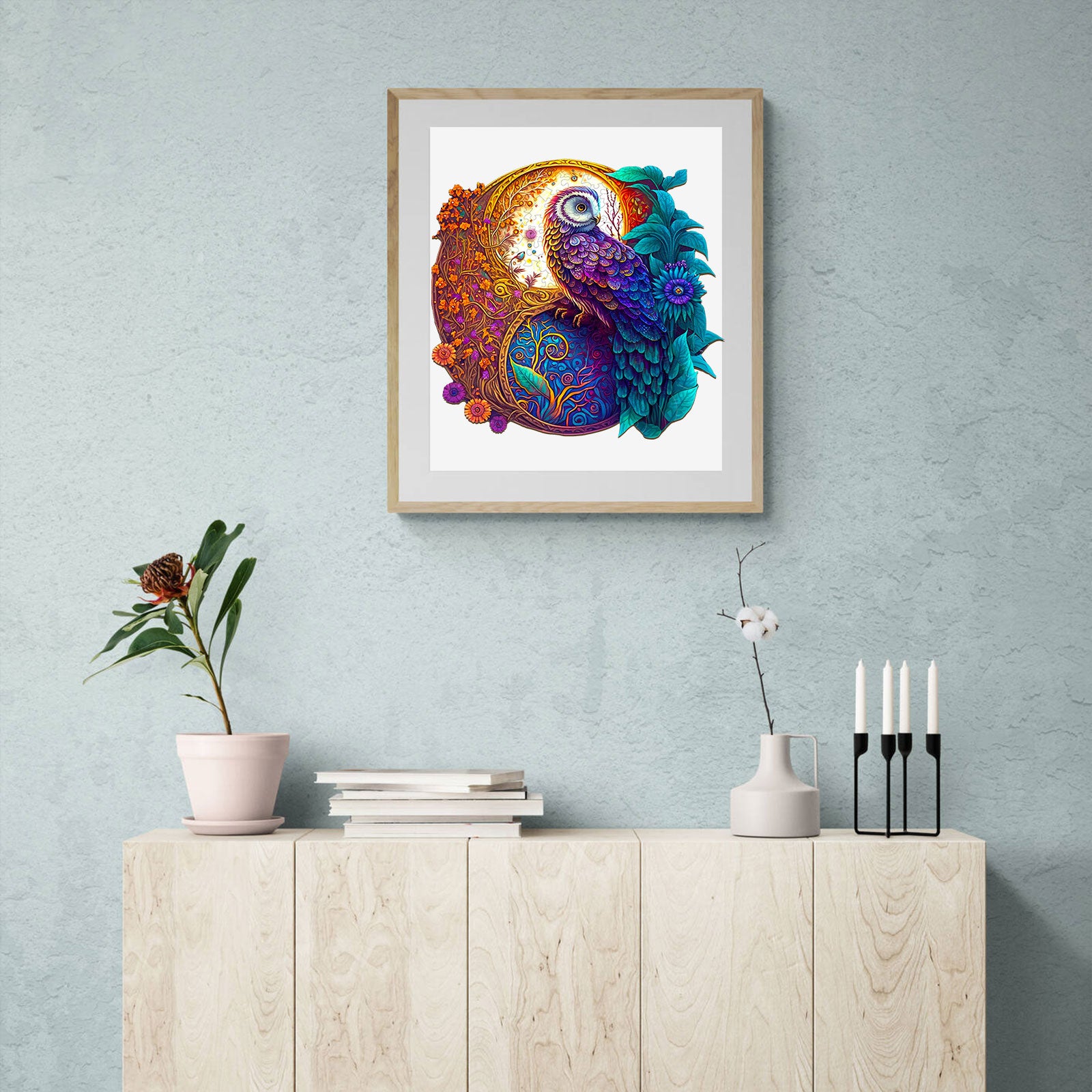 Pefelife Wooden Jigsaw Puzzle for Adults, Mandala Yin-yang Owl Puzzle