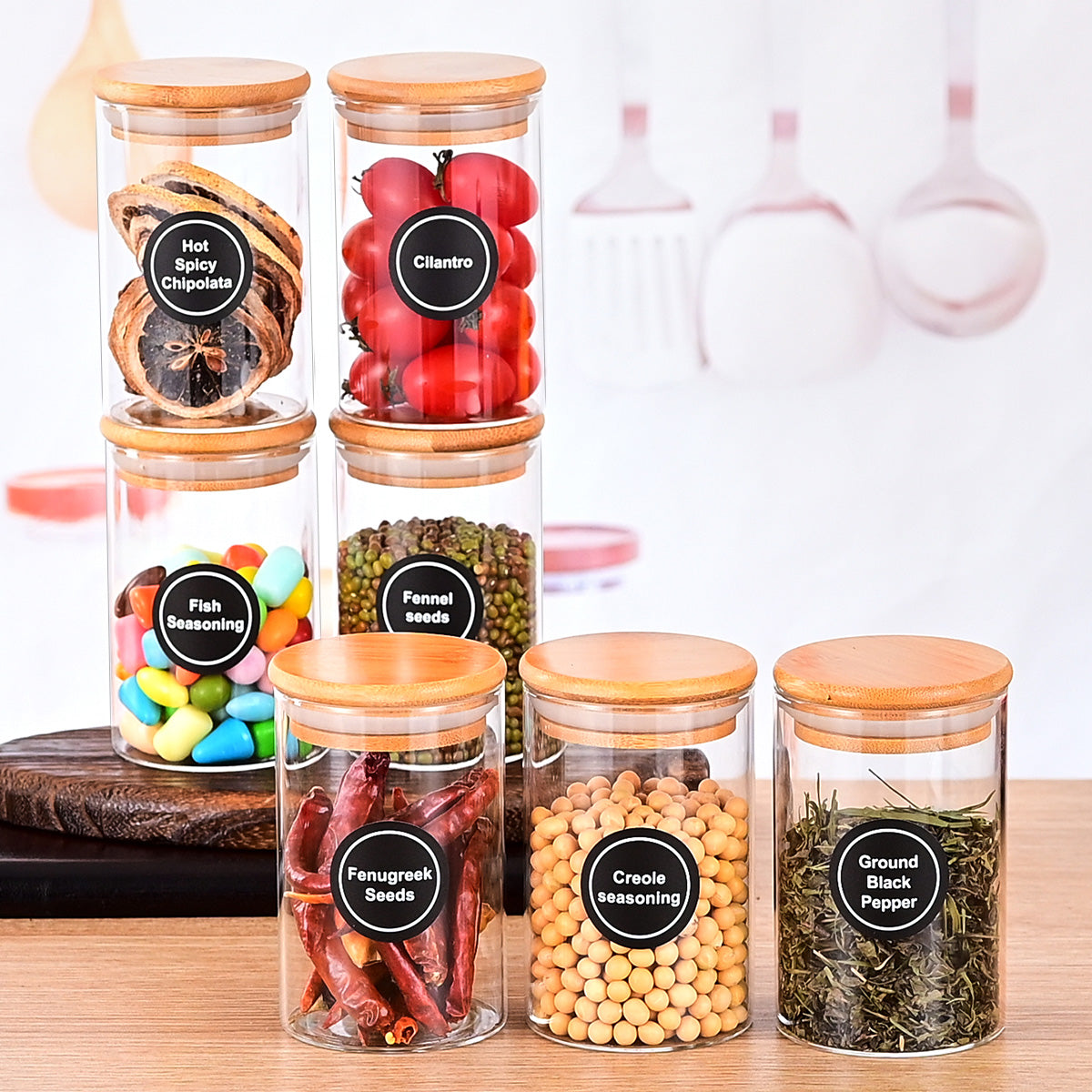 Pefelife 8.5oz Glass Jars with Bamboo Lids 12 Pcs Small Food Storage