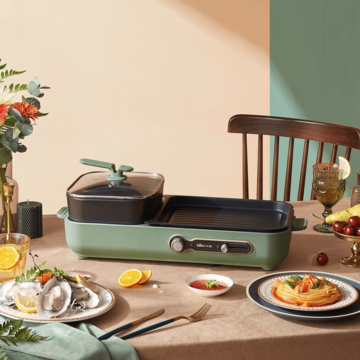 2 in 1 Indoor Non-Stick Electric Pot and Griddle, Smoke-free