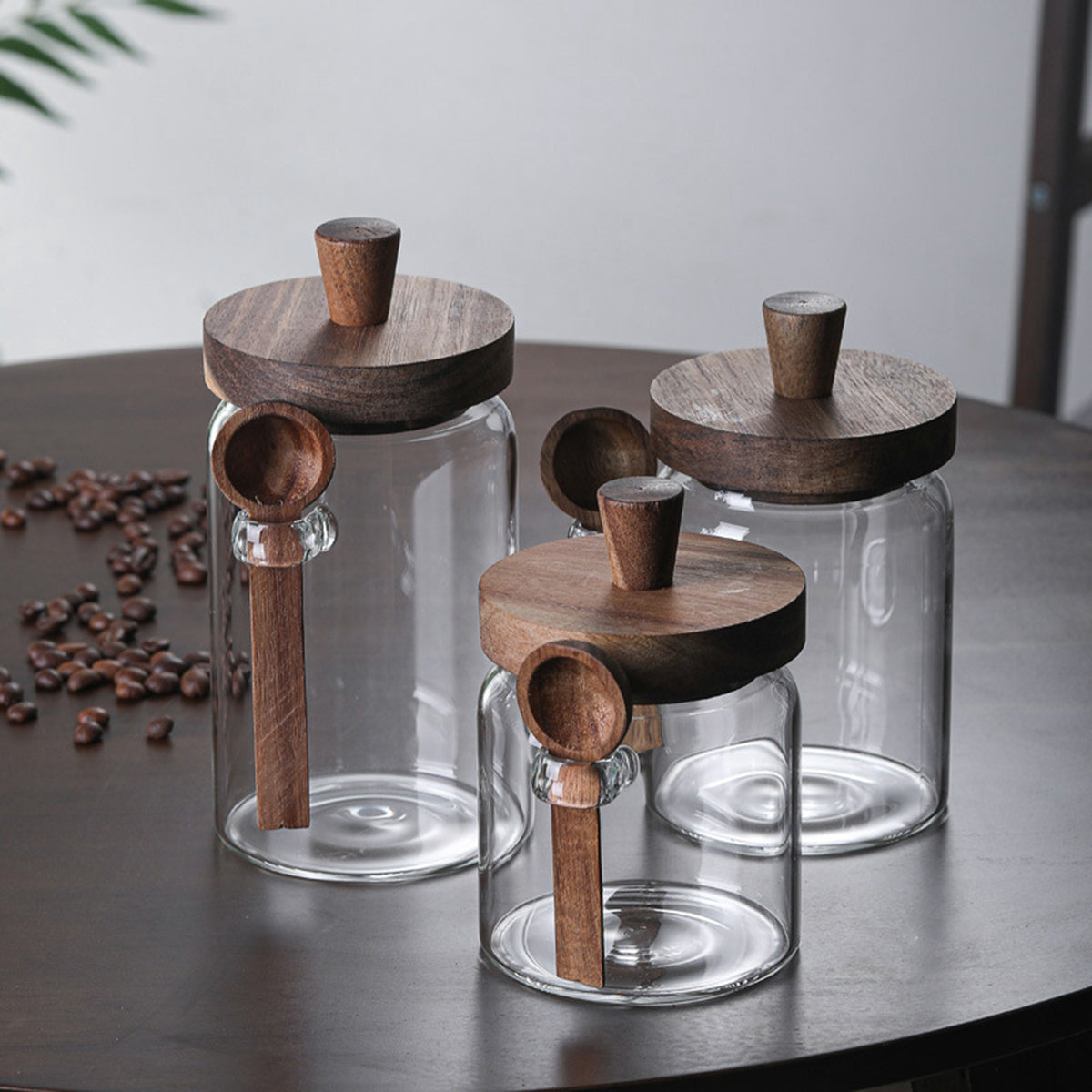 Pefelife Glass Coffee Storage Jars with Airtight Bamboo Lids Spoon