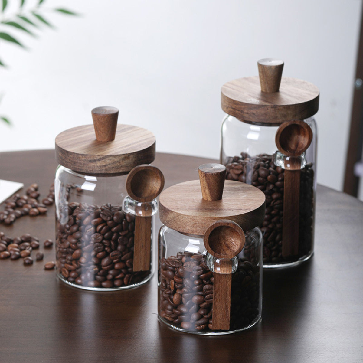 Pefelife Glass Coffee Storage Jars with Airtight Bamboo Lids Spoon