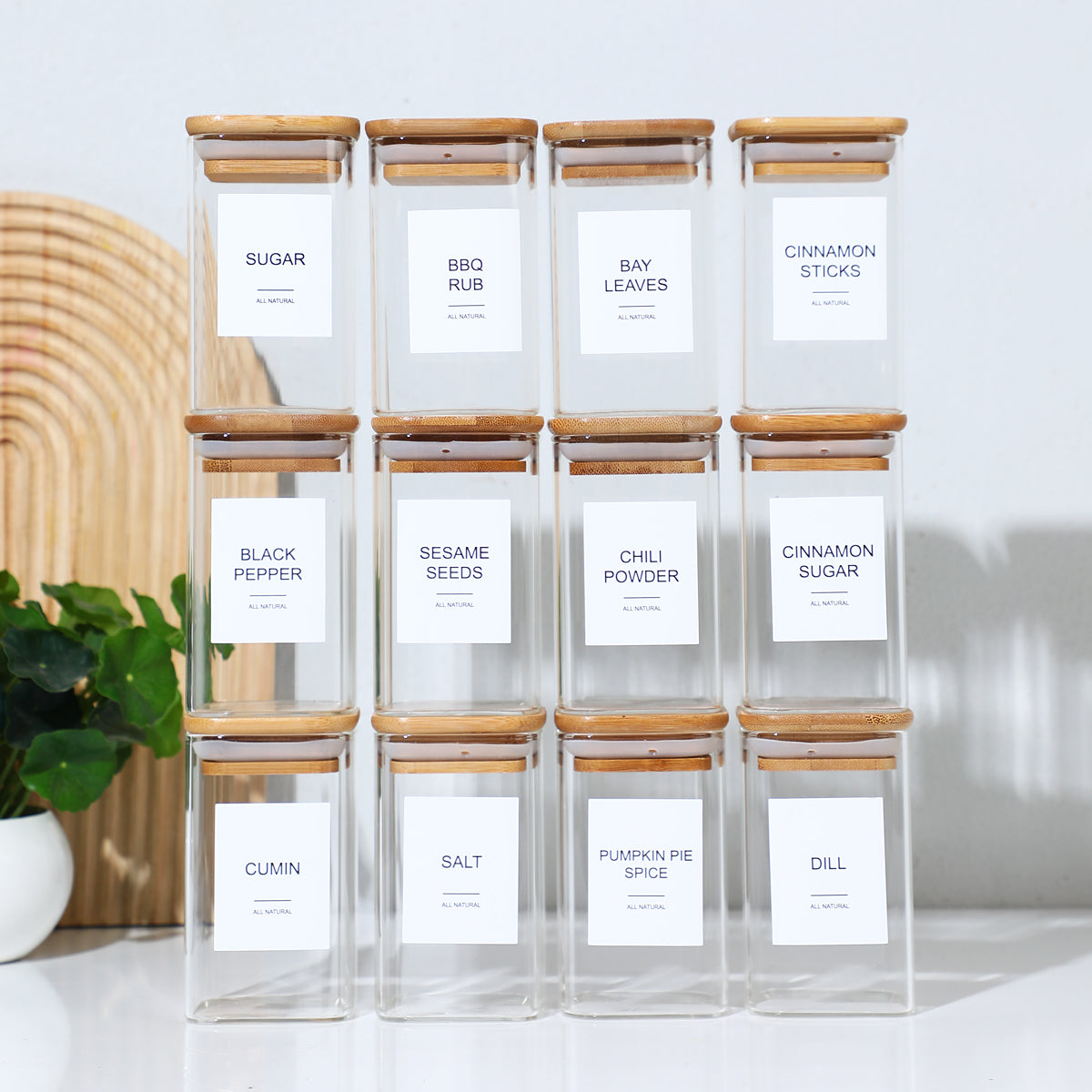Pefelife 8oz Glass Jars Set with Minimalist Spice Labels