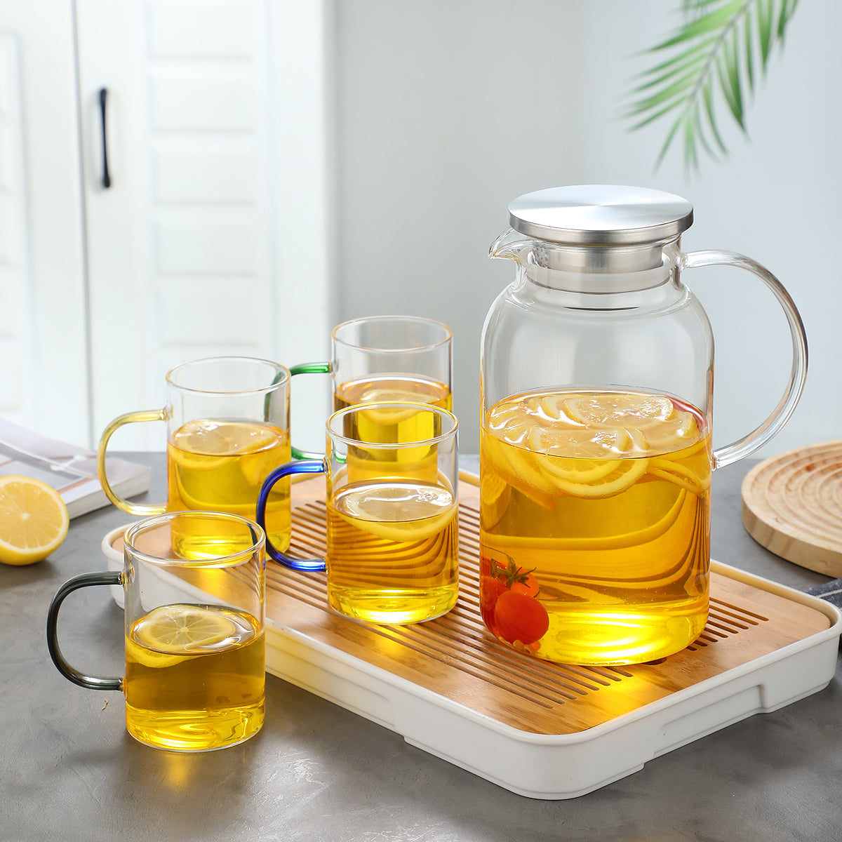 Pefelife 1 Pot with 4 Cups Glass Water Jug Heat Resistant Glass