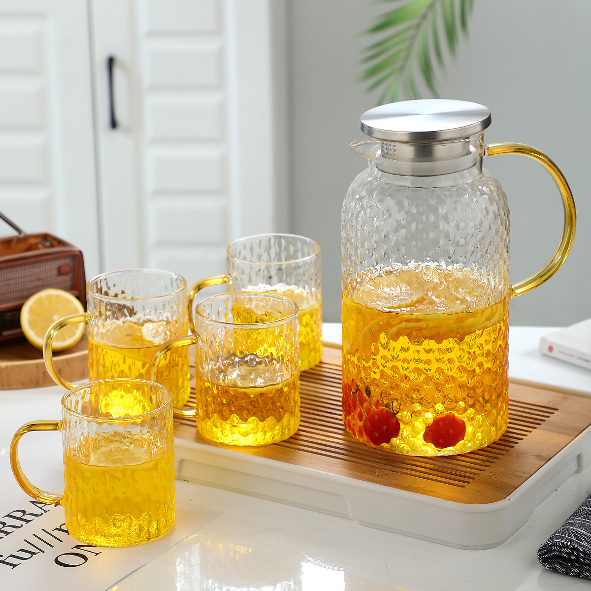 Pefelife Rice Grain Corrugated Glass Water Jug Heat Resistant Glass
